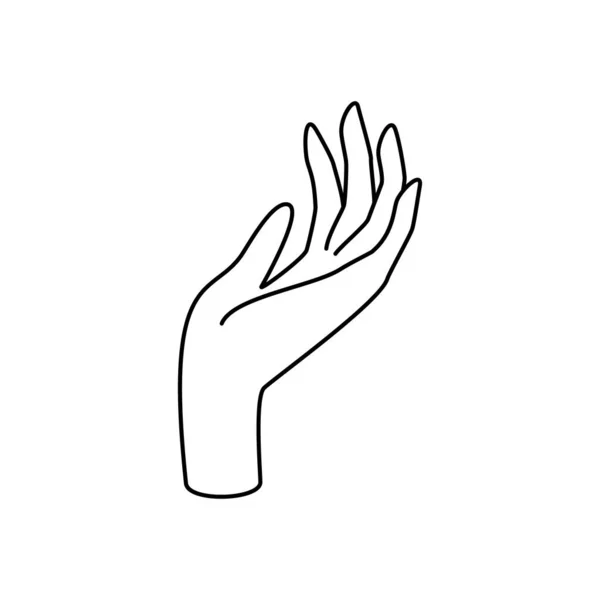 Női kéz vonal felhívni minimális ikon. Absztrakt szépség és női szimbólum finom lineáris gesztusokkal. — Stock Vector