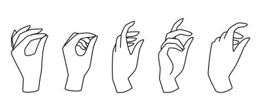 Yumuşak avuç içi, parmakları ve başparmağı zarif ifadelerle çizilmiş çizgili el çizimi. İnce şeyler tutmak metafordur..