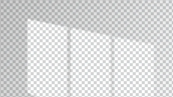 Superposición de luz solar y sombra de ventana para maquetas de pared blancas. Efecto vectorial transparente para una imitación de luz realista — Archivo Imágenes Vectoriales