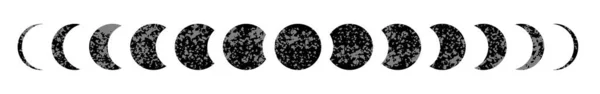 Měsíc fáze texturované astronomie silueta set. Změna fází lunárního měsíce. — Stockový vektor