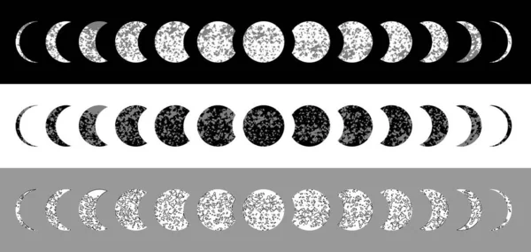 Mondphasen strukturierten Astronomie Silhouette eingestellt. Mondmonatsphasen ändern sich. — Stockvektor