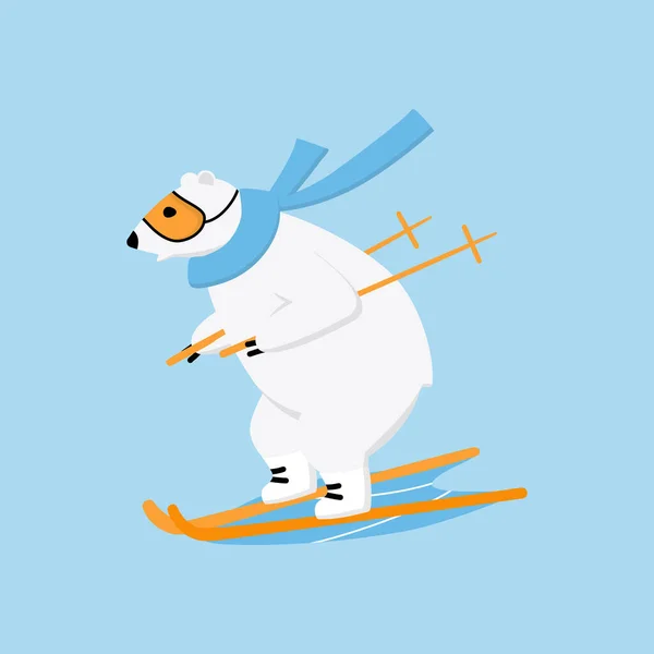Kutup ayısı yokuş aşağı snowboard yapıyor. Aşırı kış sporları konsepti.