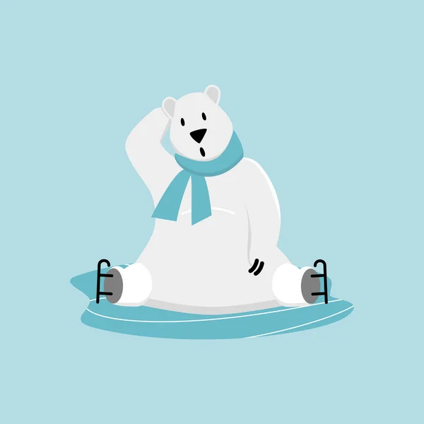 Полярный медведь на коньках. Смешной талисман зимнего спорта — стоковый вектор