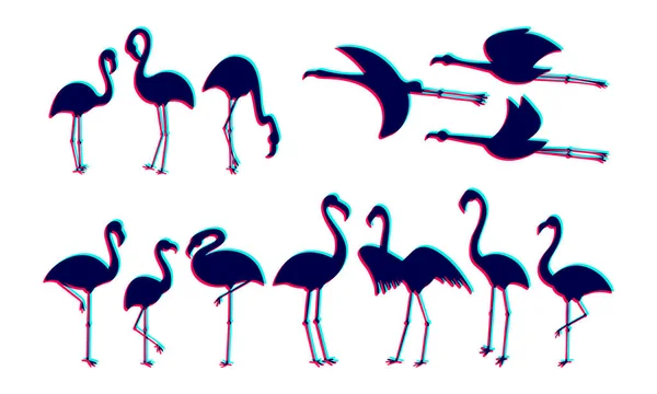 Flamingo bird glitch effect vector Зображення тропічного літа — стоковий вектор