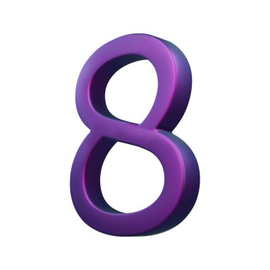 3d neon izometrik mor numara. Futuristik neon sayımı, web e-ticaret satış tanıtımı için dijital tasarım, soyut sekiz sembol tipografisi. Beyaz arkaplanda izole edilmiş vektör.
