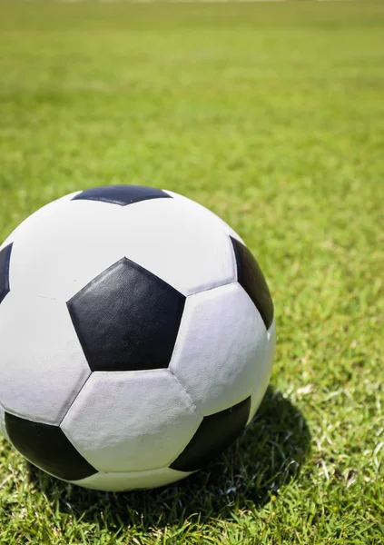 Yeşil çimlerde futbol topu — Stok fotoğraf