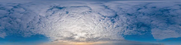 Blue sky panorama with Cirrus clouds in Seamless spherical equirectangular format. Full zenith for use in 3D graphics, game and editing aerial drone 360 degree panoramas for sky replacement. — Stock Photo, Image