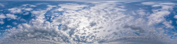 Blue sky panorama with Cirrus clouds in Seamless spherical equirectangular format. Full zenith for use in 3D graphics, game and editing aerial drone 360 degree panoramas for sky replacement. — Stock Photo, Image