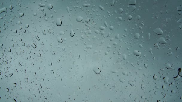 ガラス上の水滴のクローズアップ 大きな雨の滴は 夏のシャワー中に窓枠を打つ — ストック動画