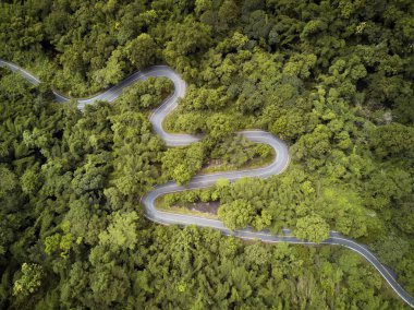 Chiang Mai, Tayland 'daki dağın hava manzaralı güzel yolu..