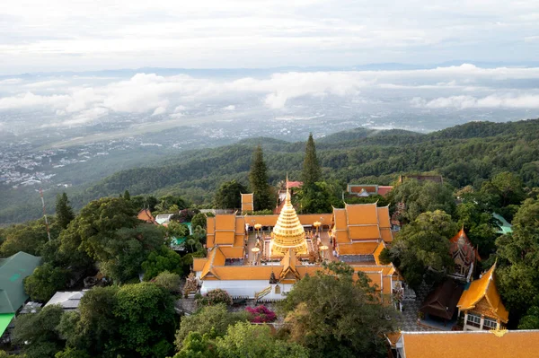 Aerial View Wat Phra Doi Suthep Temple Cloudscape Chiangmai Thailand — Foto de Stock