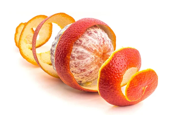 Pelado Rojo Siciliano Fruta Naranja Cáscara Forma Espiral Aislado Sobre — Foto de Stock