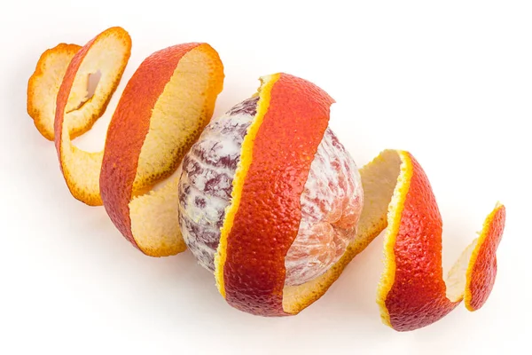 Pelado Rojo Siciliano Fruta Naranja Cáscara Forma Espiral Aislado Sobre — Foto de Stock