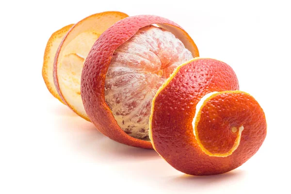 Pelado Rojo Siciliano Fruta Naranja Cáscara Forma Espiral Aislado Sobre — Foto de Stock