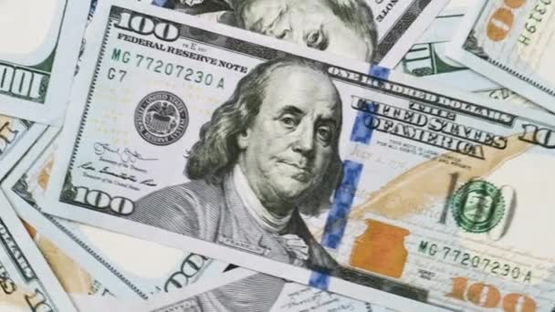Uang Tunai Uang Kertas Dolar Menutup Seratus Dolar Amerika Tumpukan — Stok Video