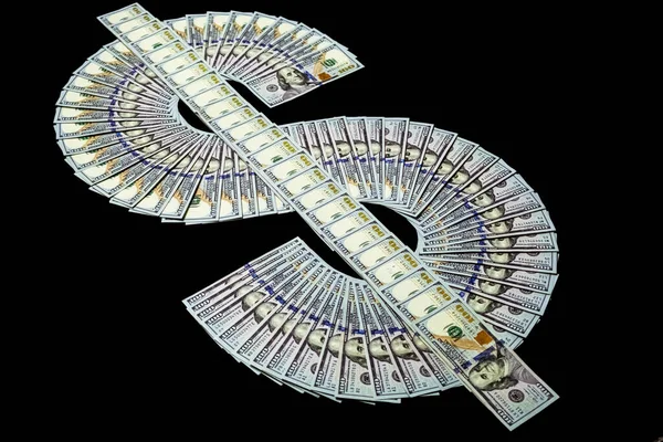 Signo Del Dólar Estadounidense Hecho Billetes Cien Dólares Billetes Dinero — Foto de Stock