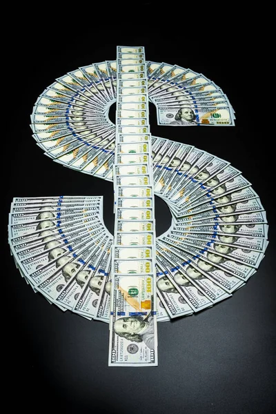 Signo Del Dólar Estadounidense Hecho Billetes Cien Dólares Billetes Dinero — Foto de Stock
