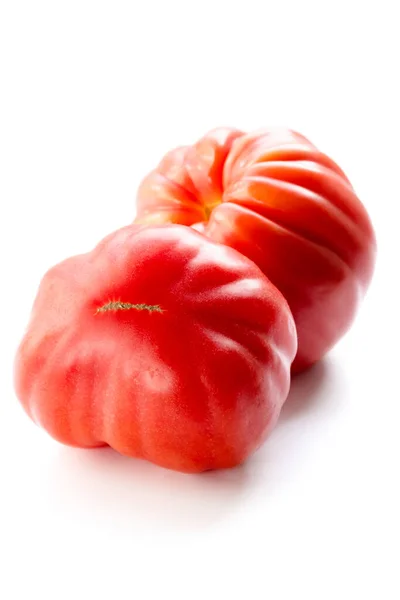 Pink Heirloom Помидор Называют Наследие Помидор Белом Фоне Естественные Доморощенные — стоковое фото