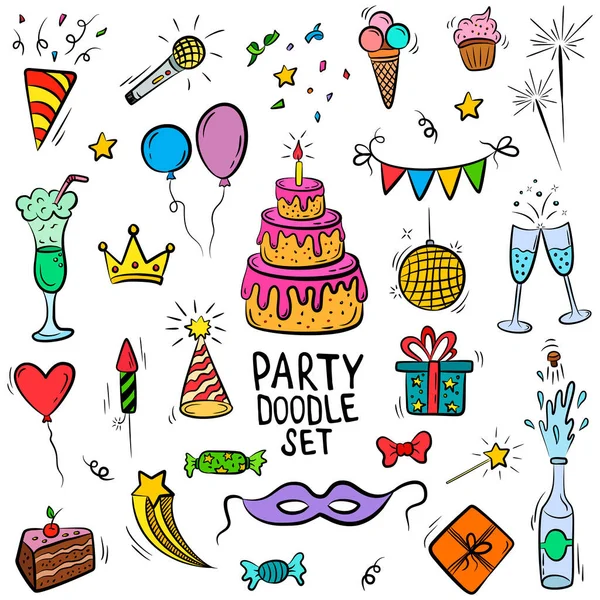 Birthday Party Doodle Set Vector Isolated Hand Drawn Elements — Stock Vector