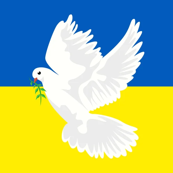 Pozadí Žluté Modré Vlajky Vlála Bílá Holubice Míru Pták Olivovou — Stockový vektor