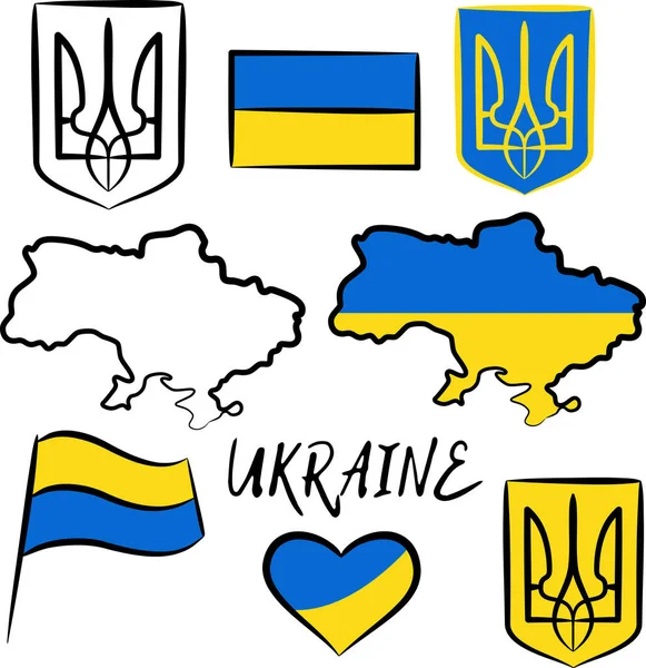 Handgetekende Symbolen Van Oekraïne Doodle Stijl Een Witte Achtergrond Kleurrijke — Stockvector
