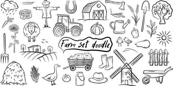 Farm Vector Doodle Collection Isoliert Auf Weißem Hintergrund Verschiedene Arten — Stockvektor