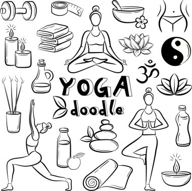 Hand drawn yoga vector doodle set. Vector illustration for your design on white background