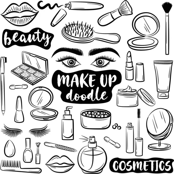 Griffes Dessinées Main Maquillage Beauté Cosmétiques Illustrations Vectorielles Isolées Sur — Image vectorielle