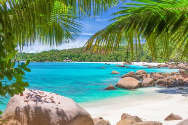 View of the tropical beach Anse Lazio, Praslin island, Seychelles. clipart