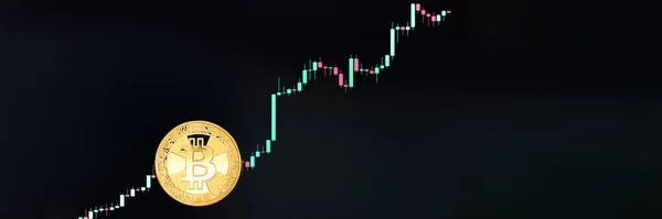 Banner Web Con Bitcoin Oro Fondo Gráfico Precios Que Muestra —  Fotos de Stock