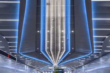 Guangzhou, Çin 1, 2021 Guangzhou Metro 18 hattı ekspres metro hattıdır. Çalışma hızı 160 km / saat (99 mph)).