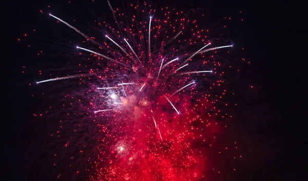 Holiday Fireworks Backgrounds Sparks Colored Stars Bright Nebula Black Night — Stock Photo, Image