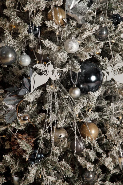 Sfondi Vacanze Natale Albero Festivo Decorato Con Palle Natale Giocattoli — Foto Stock
