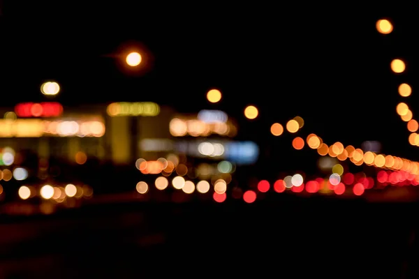 Abstraktes Bokeh Hintergrund Der Nacht Straße Mit Auto Und Straßenlaternen — Stockfoto