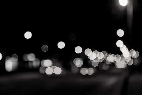 Resumen Bokeh Fondo Calle Nocturna Con Coche Farolas Vida Ciudad — Foto de Stock