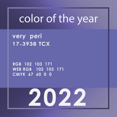2022 yılının rengi PANTONE 'ye göre çok peri menekşesi mavi ve mor-kırmızı renkte.,
