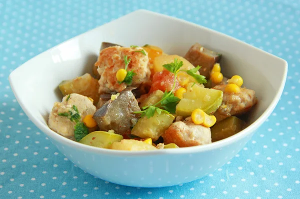 Vegetable ragout with chicken meatballs — Stock Photo, Image