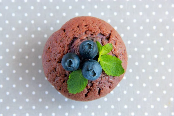 Homemade Chocolate Muffins Blueberry Delicious Cupcakes Plate Decorated Fresh Berries — 스톡 사진
