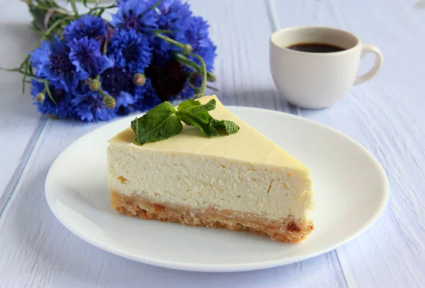 Cheesecake Tradițional American New York Caramel Sărat Brânză Delicioasă Casă — Fotografie, imagine de stoc