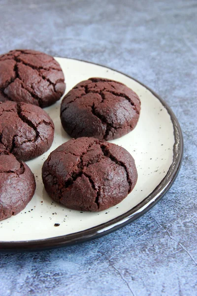 Bolinhos Brownie Caseiros Prato Bolachas Chocolate Prato Biscoitos Doces Com — Fotografia de Stock