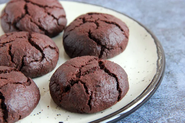 Homemade Brownie Cookies Plate Chocolate Crack Cookies Plate Sweet Cookies — Stockfoto