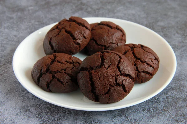 Bolinhos Brownie Caseiros Prato Bolachas Chocolate Prato Biscoitos Doces Com — Fotografia de Stock