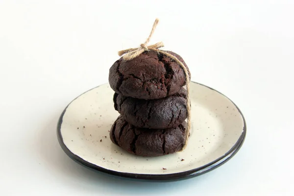 Hausgemachte Brownie Plätzchen Auf Dem Teller Schokoladen Crackkekse Auf Dem — Stockfoto