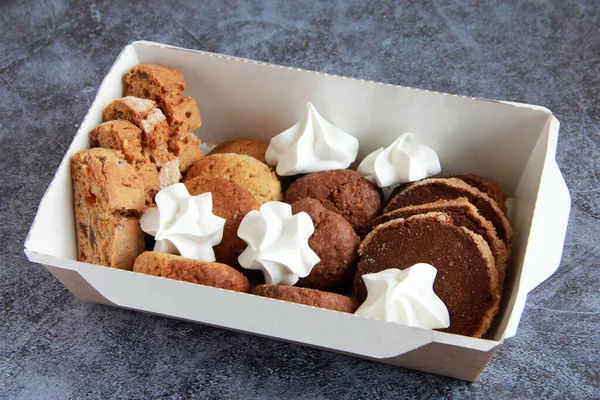 Assorted Cookies Plate Fresh Homemade Cookies Biscotti Chocolate Cookies Sugar — Photo