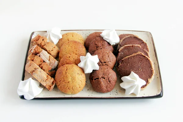 Assorted Cookies Plate Fresh Homemade Cookies Biscotti Chocolate Cookies Sugar —  Fotos de Stock
