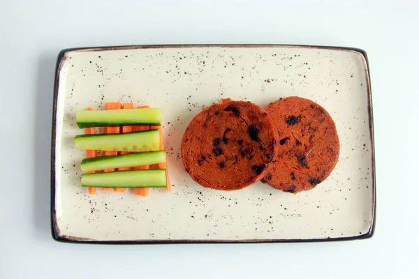 Wheaty Vegan Seitan Medallions Plate Fresh Vegetables Salad Leaves Delicious — Photo