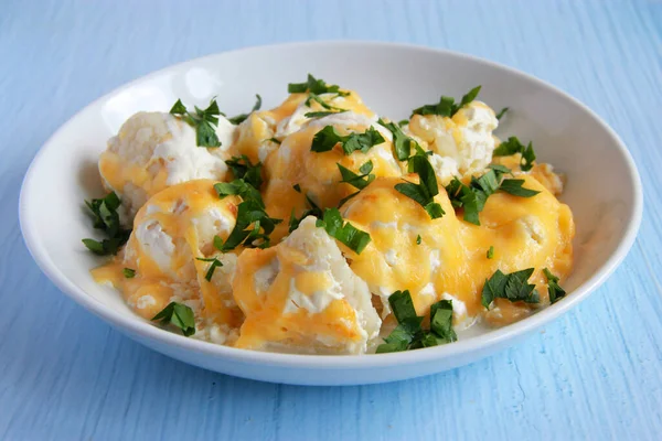 Baked Cauliflower Cheddar Cheese Sauce Delicious Vegetarian Meal Sauted Cauliflower — 스톡 사진