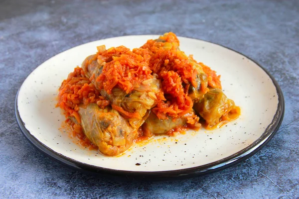 Vegetarian Cabbage Rolls Mushroom Rice Filling Traditional Ukrainian Holubtsi Meat — Fotografie, imagine de stoc