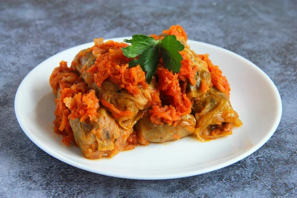 Vegetarian Cabbage Rolls Mushroom Rice Filling Traditional Ukrainian Holubtsi Meat — 스톡 사진