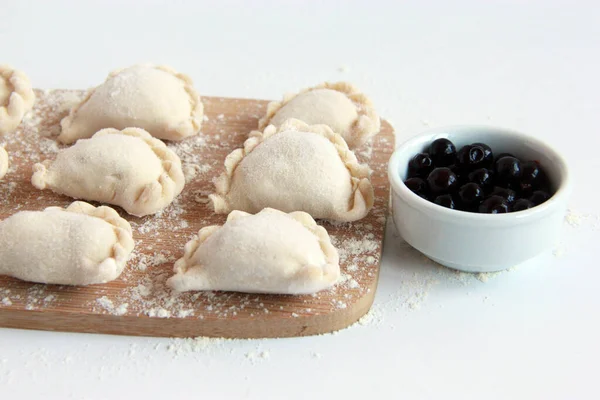 Varenyky Black Currant Filling Ukrainian Handmade Dumplings Berry Filling Raw — Stok fotoğraf